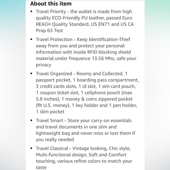 Teal Rfid Blocker Passport Holder Travel WalletComboTri-fold Travel Essential - Picture 7 of 7